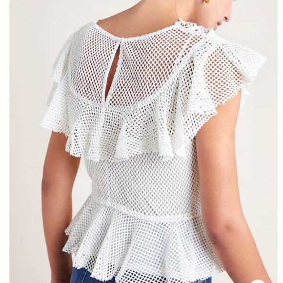 Ranna Gill Anthropologie Mesh White Peplum Top NWTs size medium - Picture 3 of 11